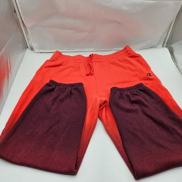 Champion Mens Sweatpants Fleece Shirt XLarge Orange Burgundy Ombre Joggers Set - Picture 3 of 12